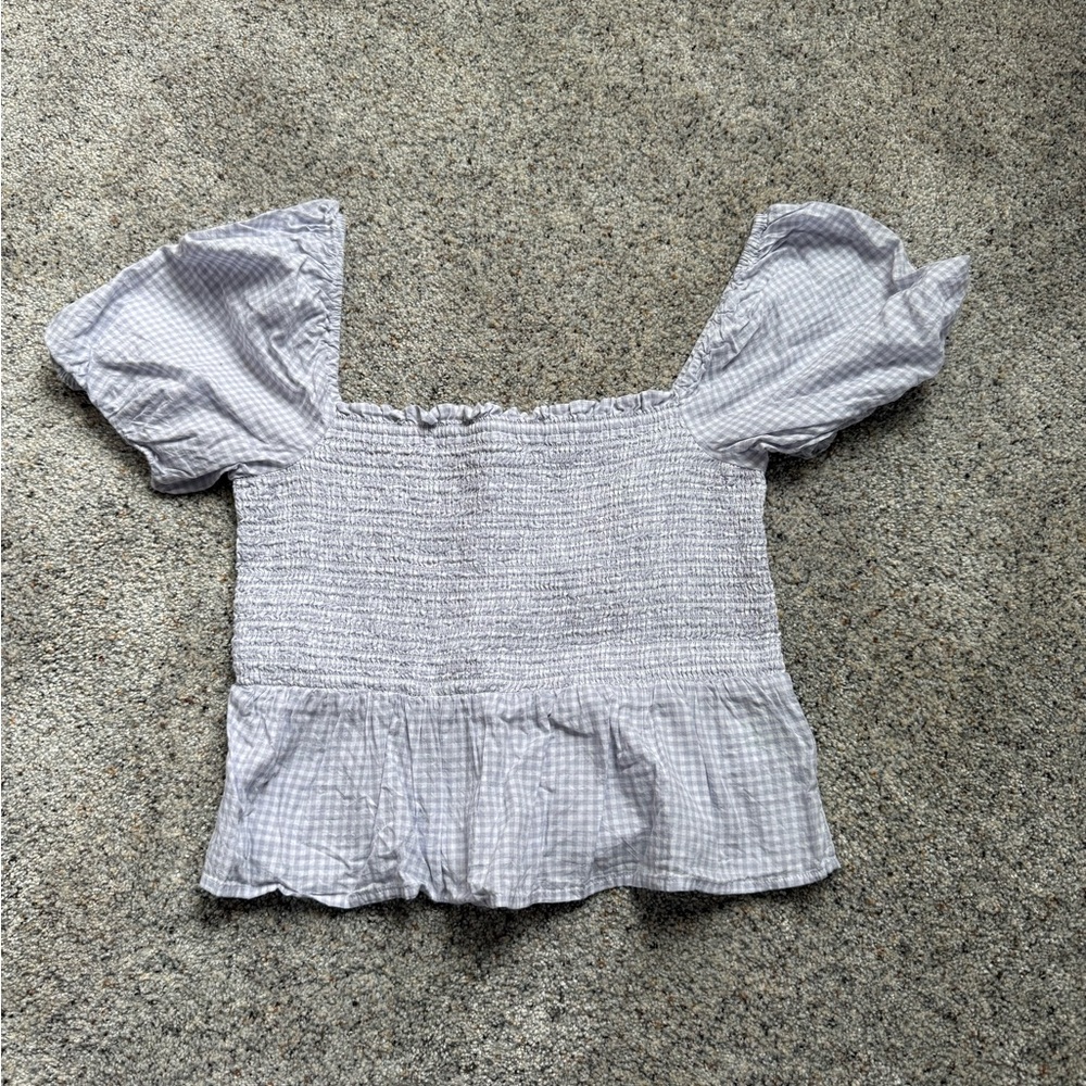 J.Crew Gingham Puff Sleeve Smocked Top